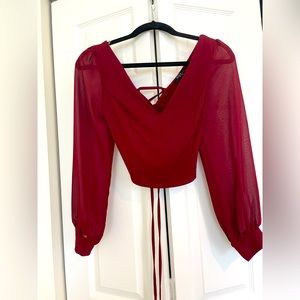 Burgundy Long Sleeve Crop Top